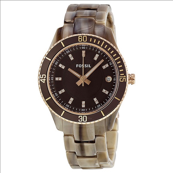 Fossil Stella Resin Rose Gold Crystal Ladies Watch - Picture 2 of 13